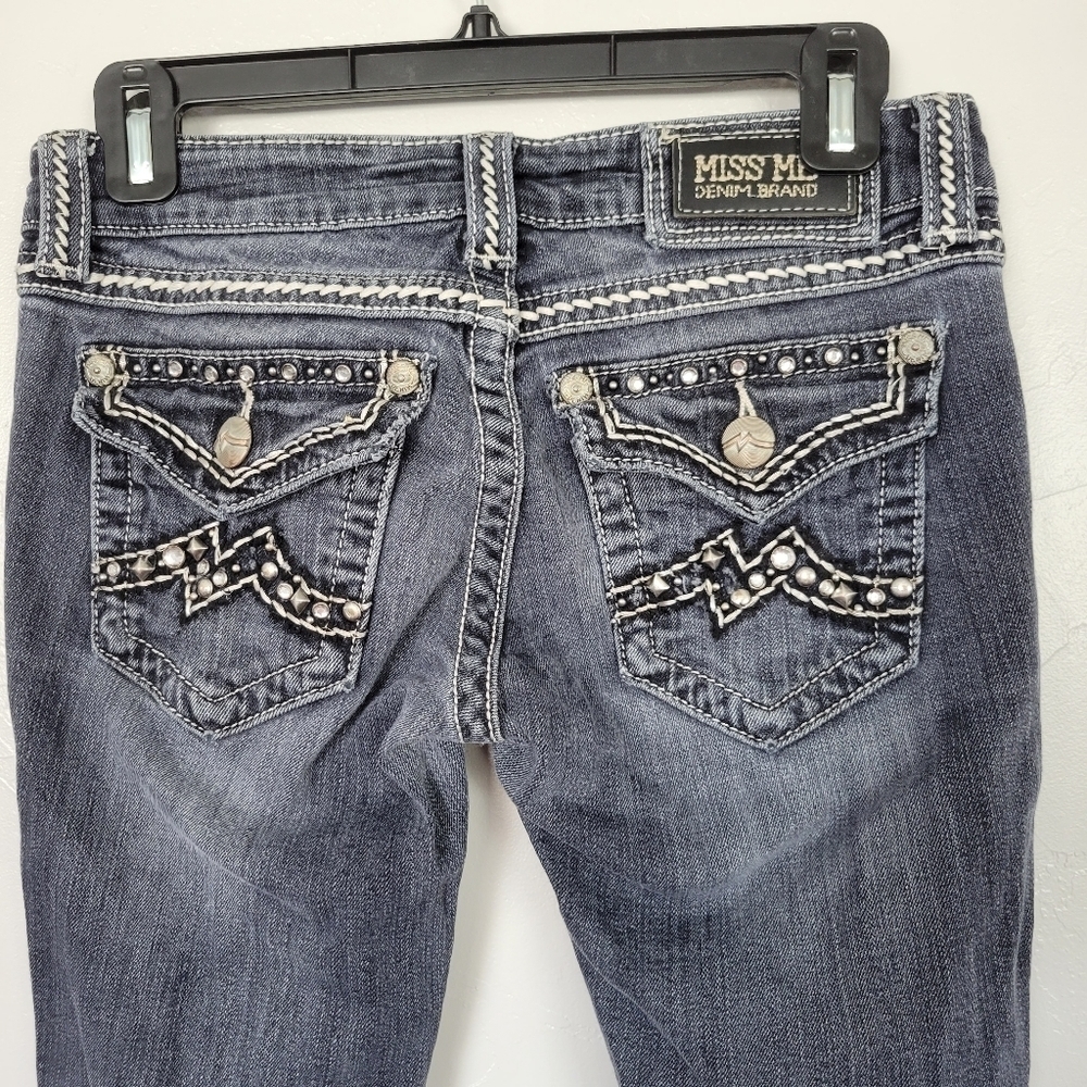 Miss Me Jeans 26 Skinny Dark Wash Denim Embroidered Flap Pockets Embellished